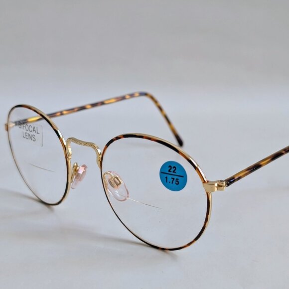 (NWT) Vintage 90's Round Metal Bi-Focal Reading Glasses (Gold/Tortuga) - Picture 3 of 5